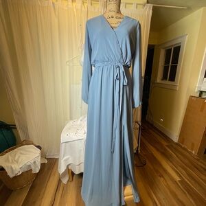 Elegant Long Sleeve Light Blue Maxi Dress